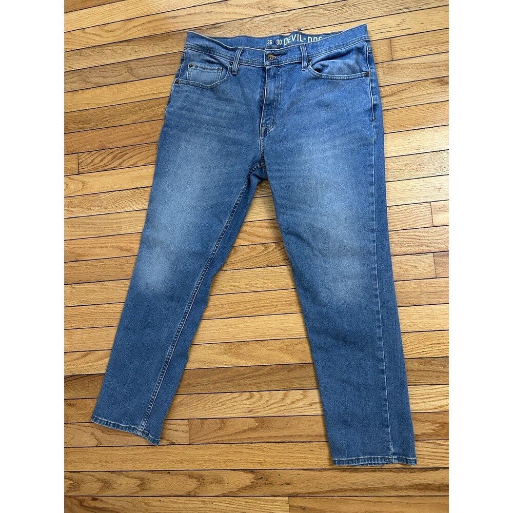 Devil-Dog Dungarees Mens 36x30 Blue Jeans Medium Wash Athletic Fit Stretch